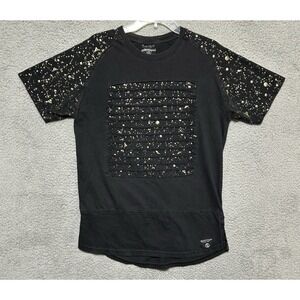 Switch‎ Remarkable Razor Cut Skippered Shirt Mens XL Black With Gold Splatter